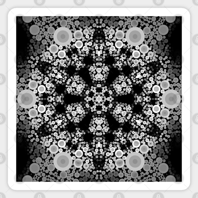 Dot Mandala Flower Grey and Black Sticker by WormholeOrbital